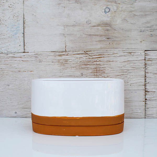 White Oval Planter with Terra Cotta Saucer - 10"